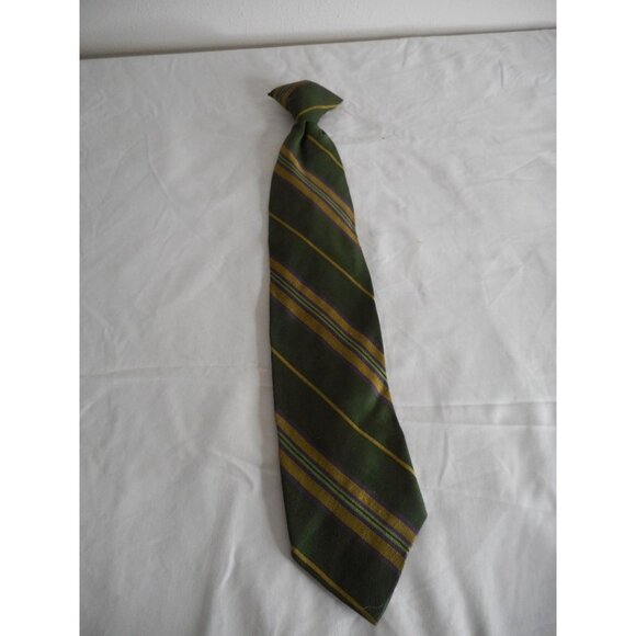 Vintage  striped Green Purple Yellow Clip on Tie Necktie Snapper - Picture 1 of 7
